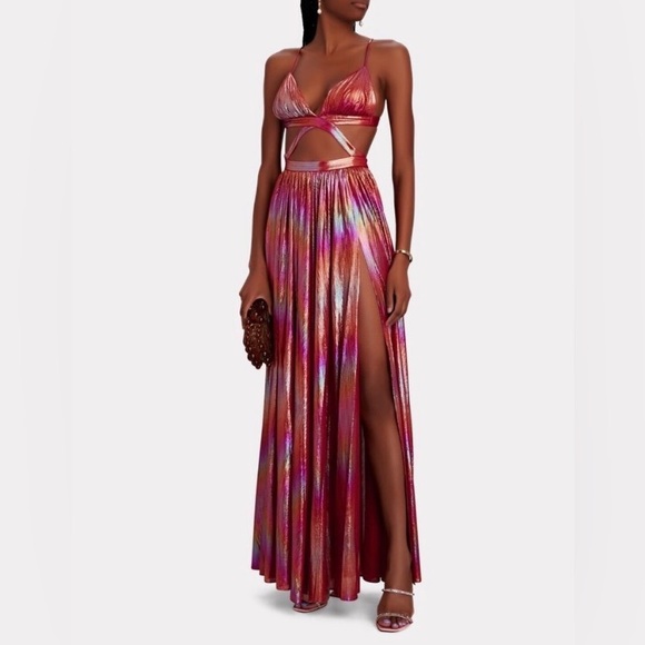 Retrofete NEW Jett Dress Rainbow Orange Ombre Red Metallic Cut Out Maxi M $675.0 - Picture 8 of 16